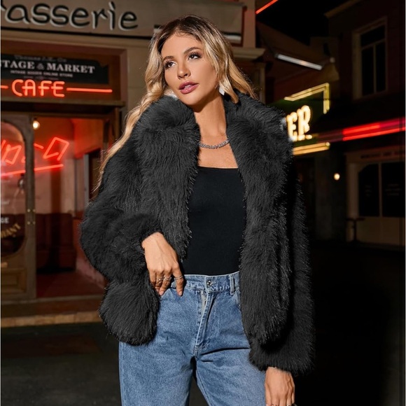 Womens Fur Coat Long Sleeve Pockets Cropped Jacket Women Outwear Warm Winter Coa - Picture 1 of 4